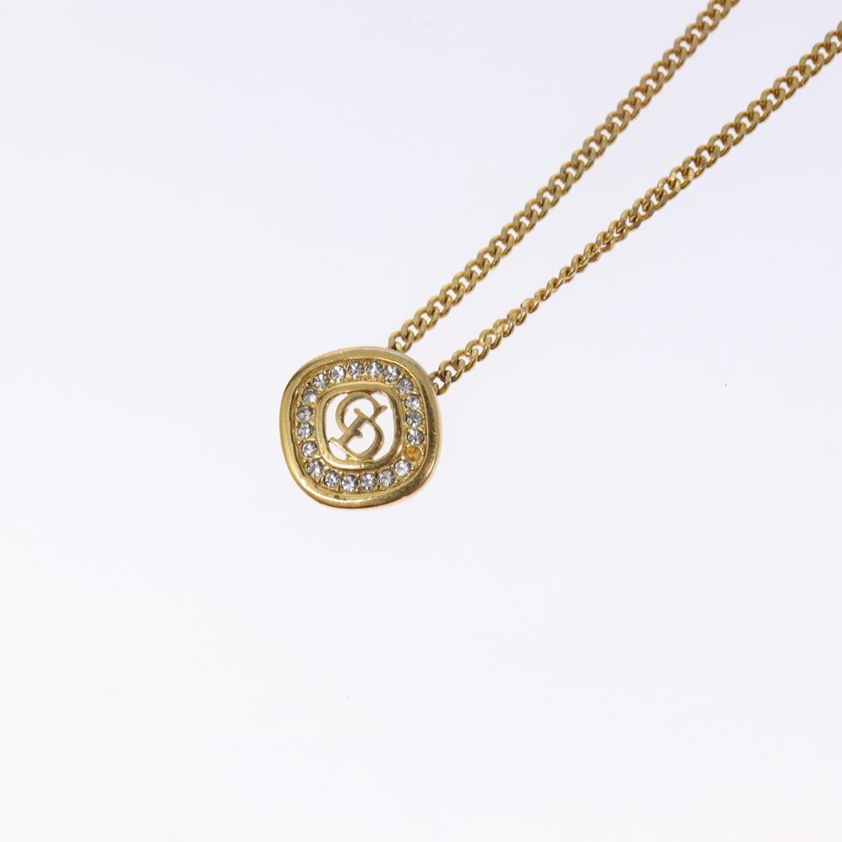 Christian Dior Stone Necklace metal Gold Tone Auth 140828