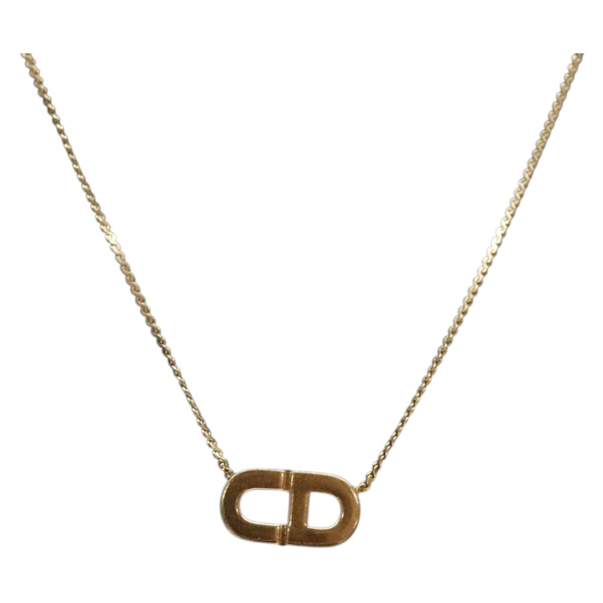 Christian Dior CD Logo Necklace metal Gold Tone Auth 140832