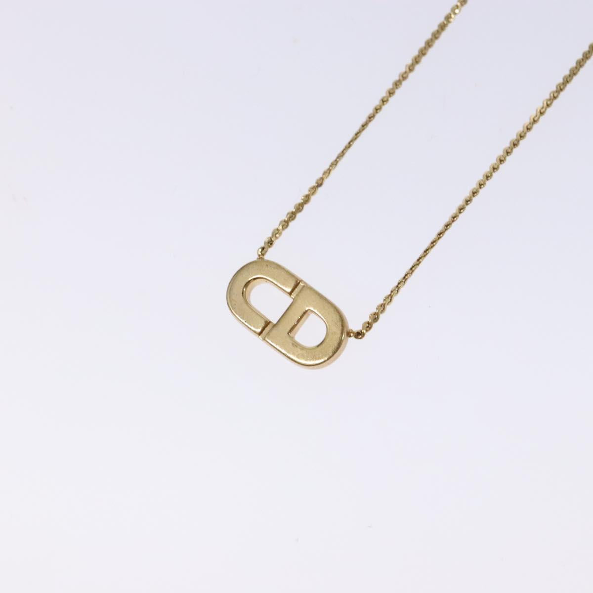 Christian Dior CD Logo Necklace metal Gold Tone Auth 140832