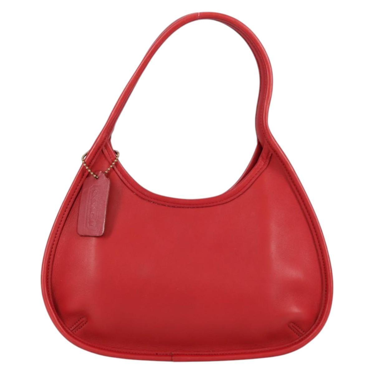 Coach Hand Bag Leather Red Auth 140834V