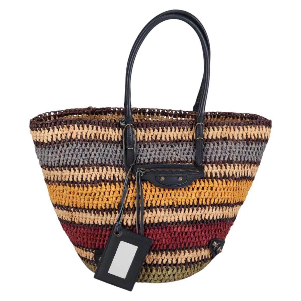 BALENCIAGA Tote Bag Raffia Beige Auth 140846V