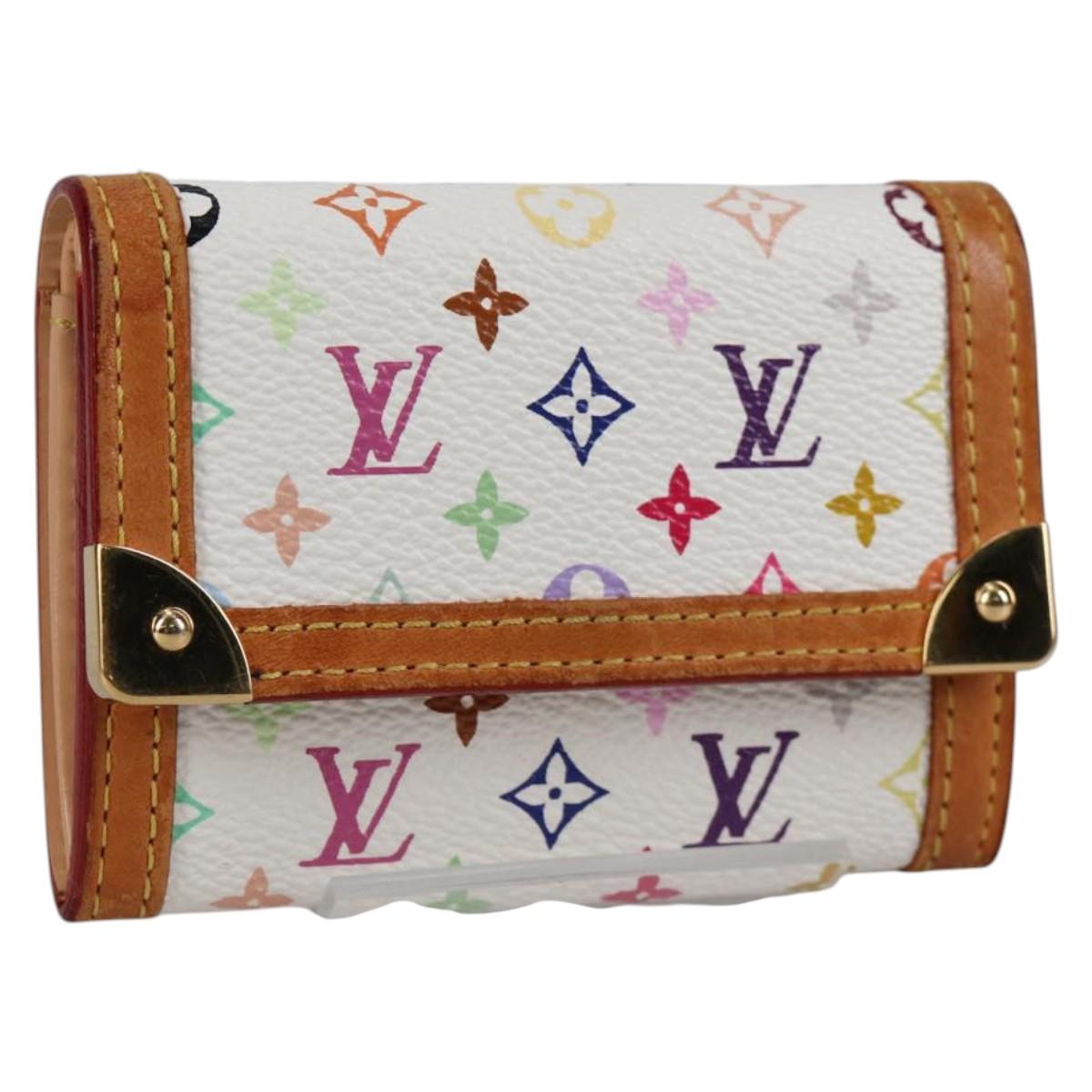 LOUIS VUITTON Multicolor Porte Monnaie Pla Coin Purse White M92657 Auth 140850V