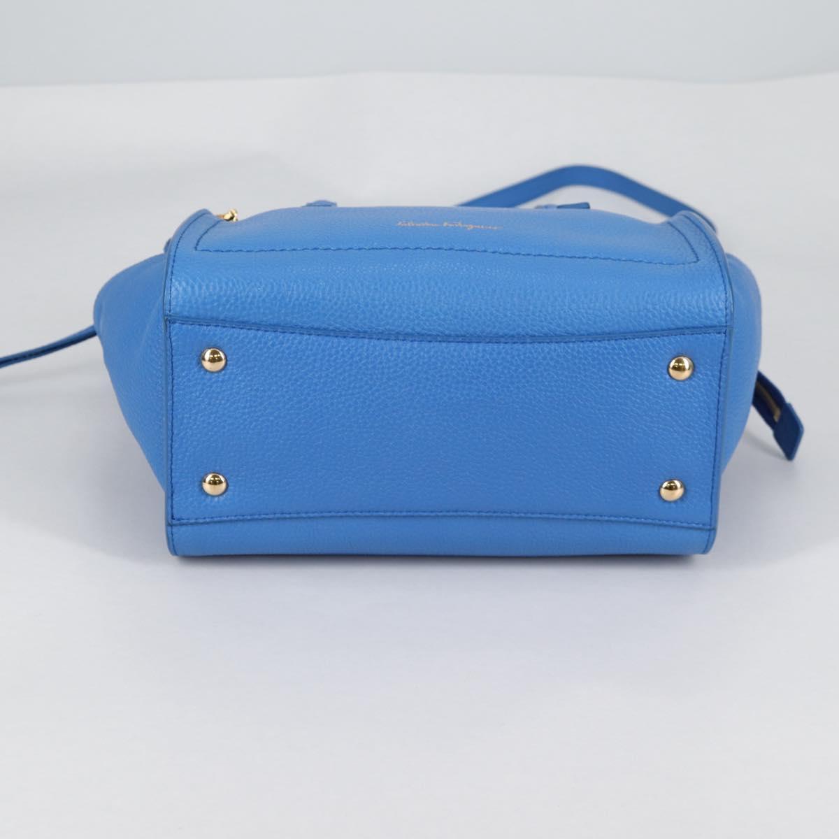 Salvatore Ferragamo Gancini Hand Bag Leather 2way Blue Gold Auth 140859V