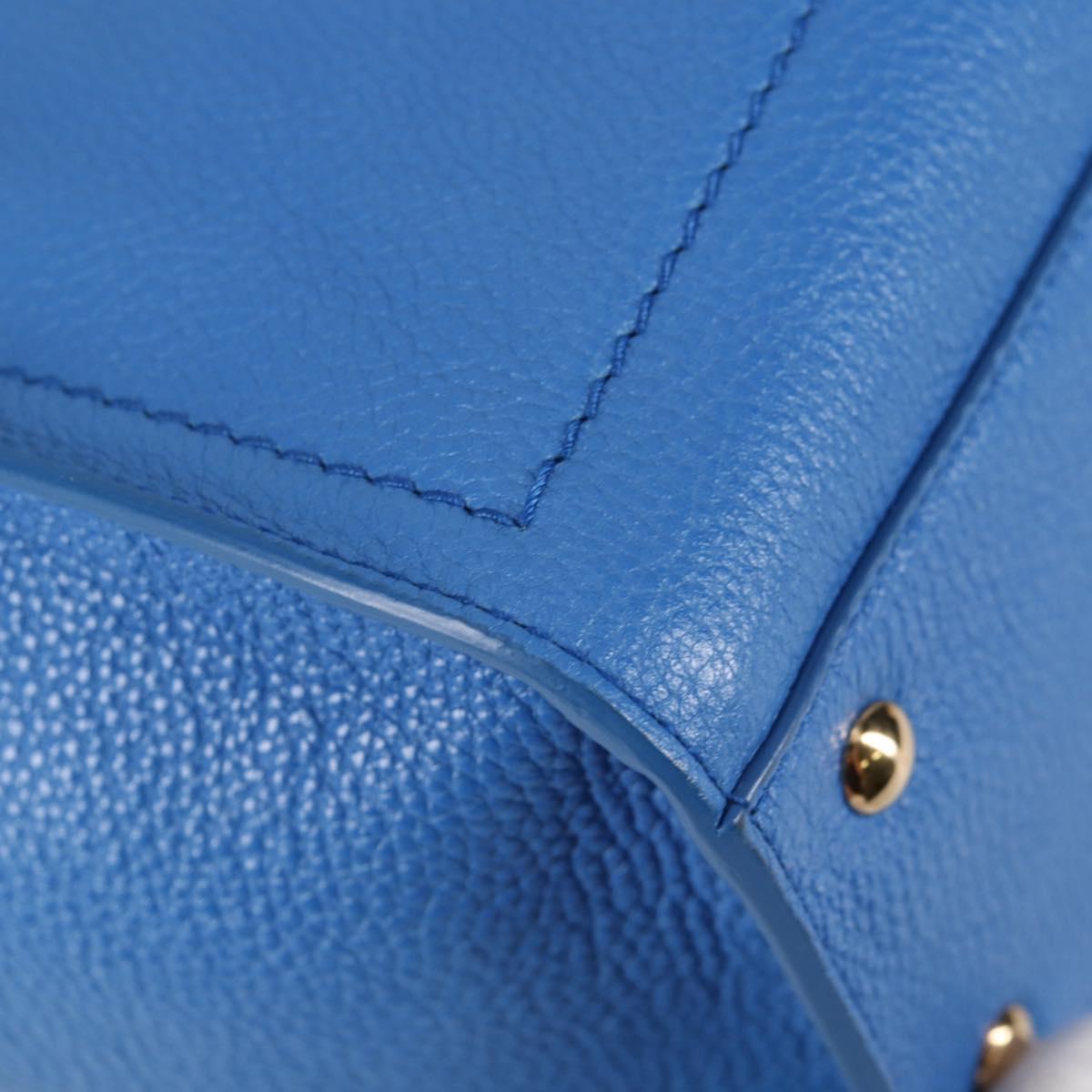 Salvatore Ferragamo Gancini Hand Bag Leather 2way Blue Gold Auth 140859V