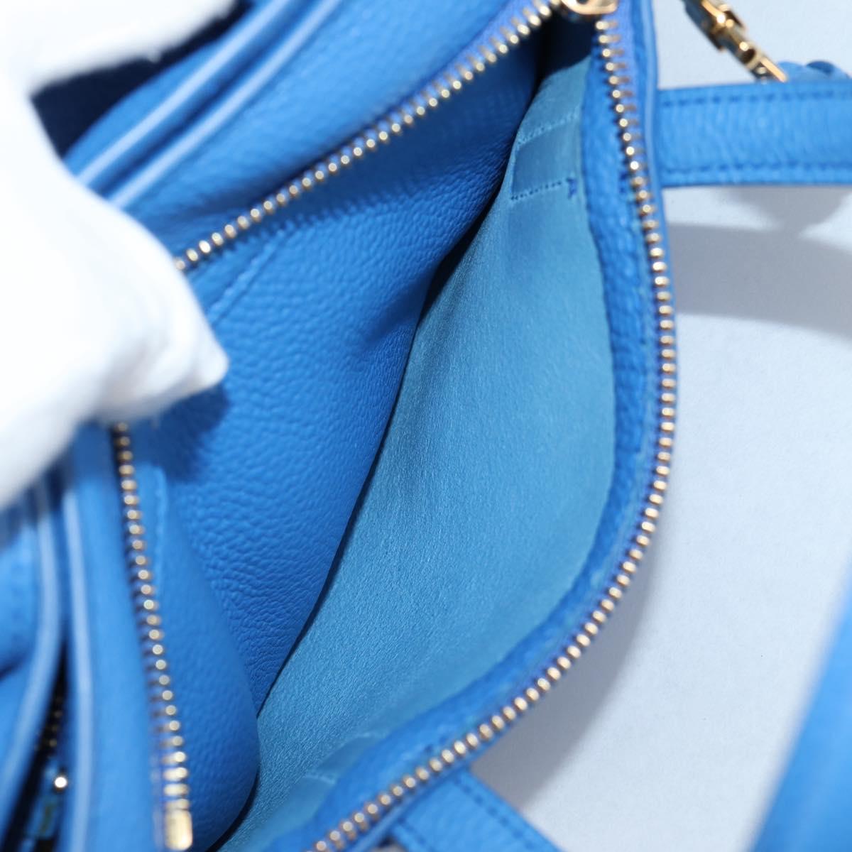 Salvatore Ferragamo Gancini Hand Bag Leather 2way Blue Gold Auth 140859V