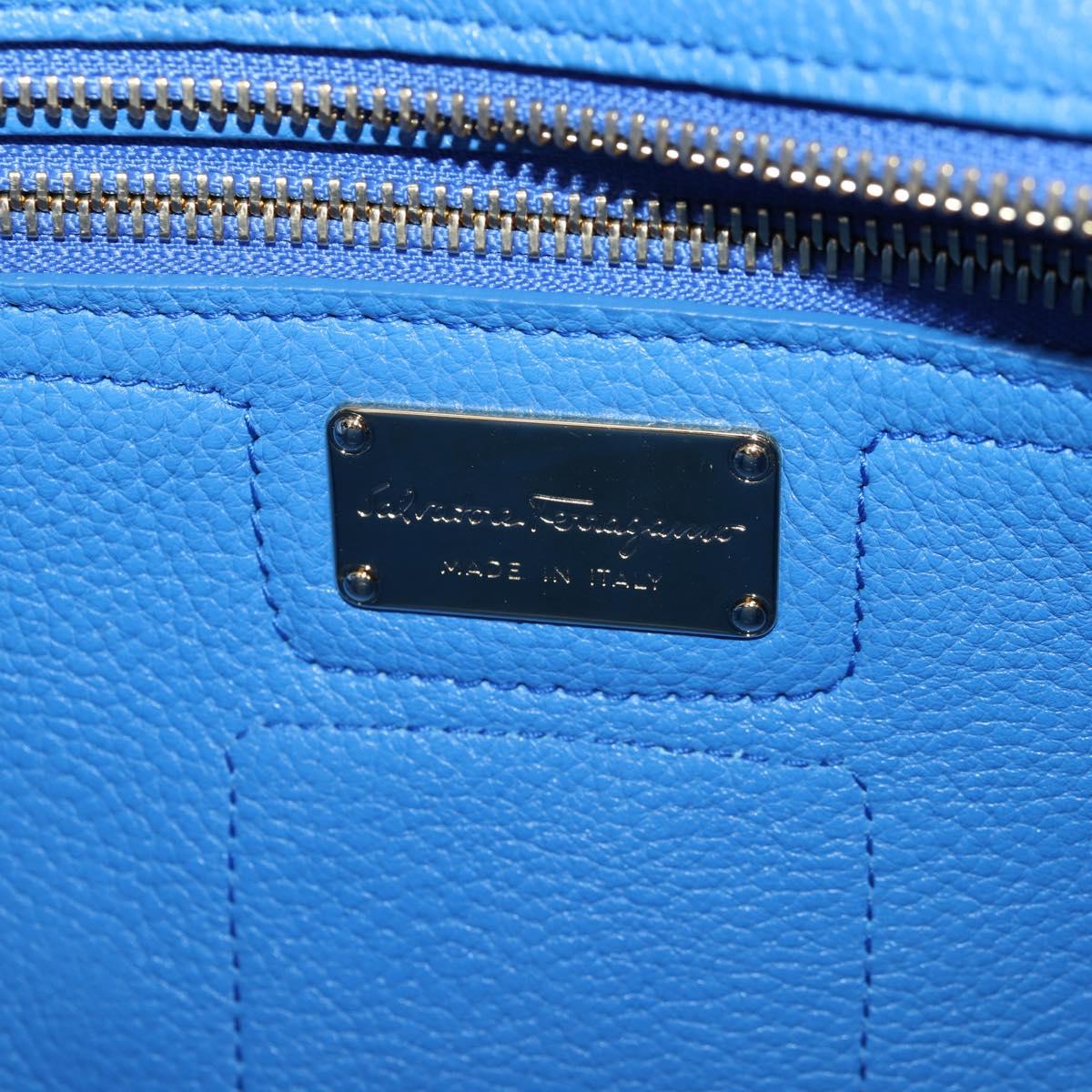 Salvatore Ferragamo Gancini Hand Bag Leather 2way Blue Gold Auth 140859V