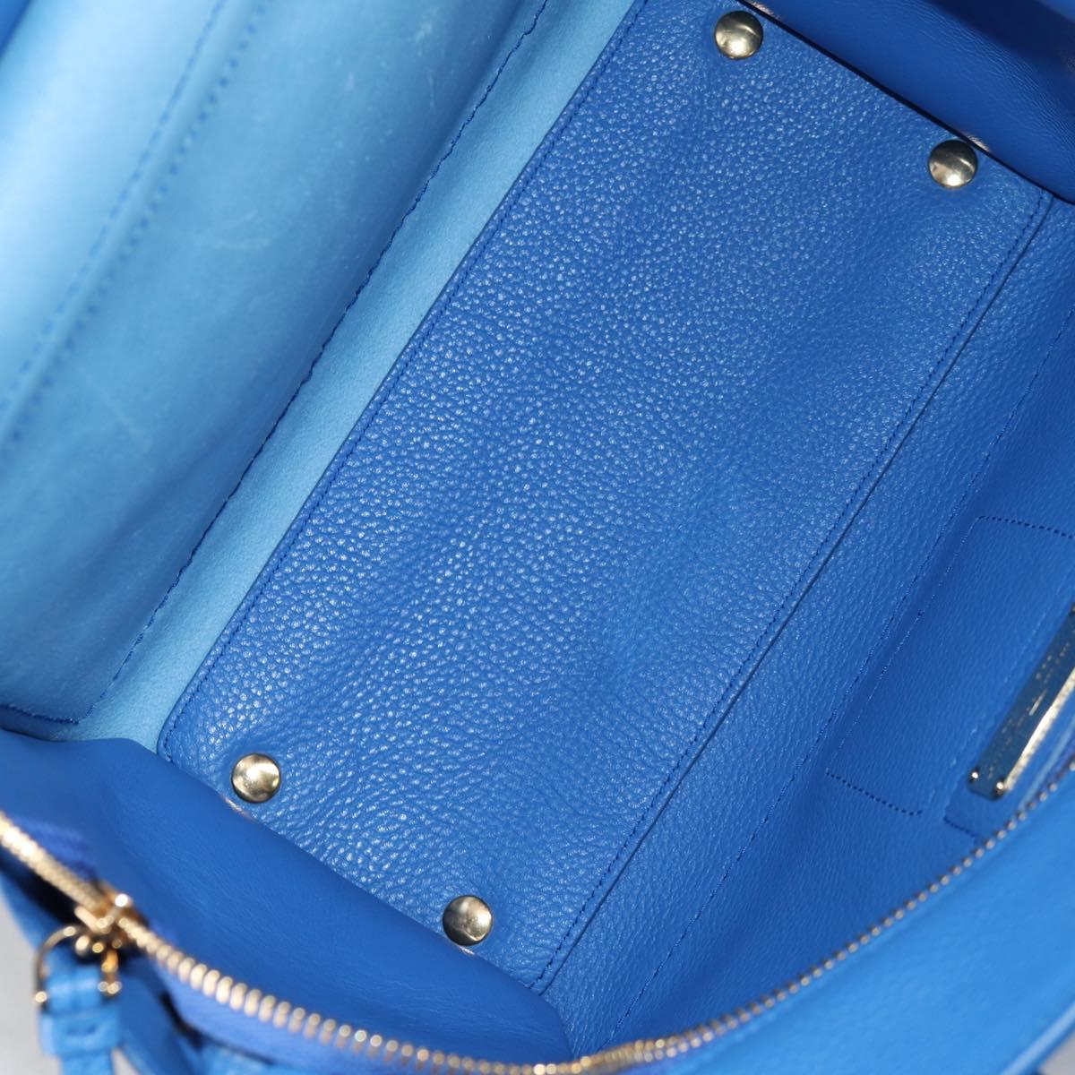 Salvatore Ferragamo Gancini Hand Bag Leather 2way Blue Gold Auth 140859V