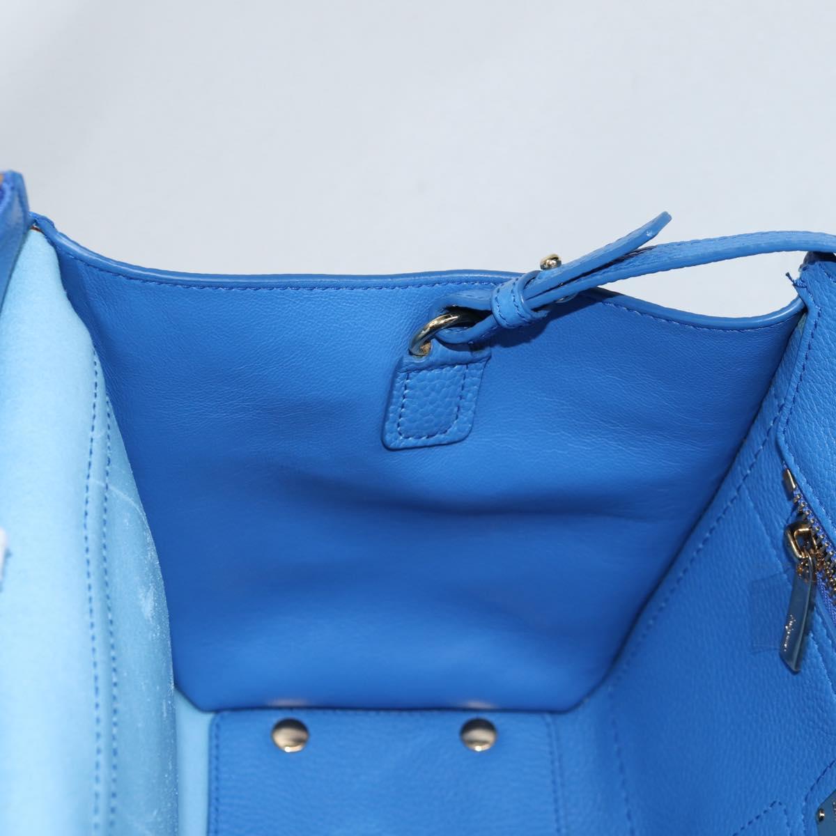 Salvatore Ferragamo Gancini Hand Bag Leather 2way Blue Gold Auth 140859V