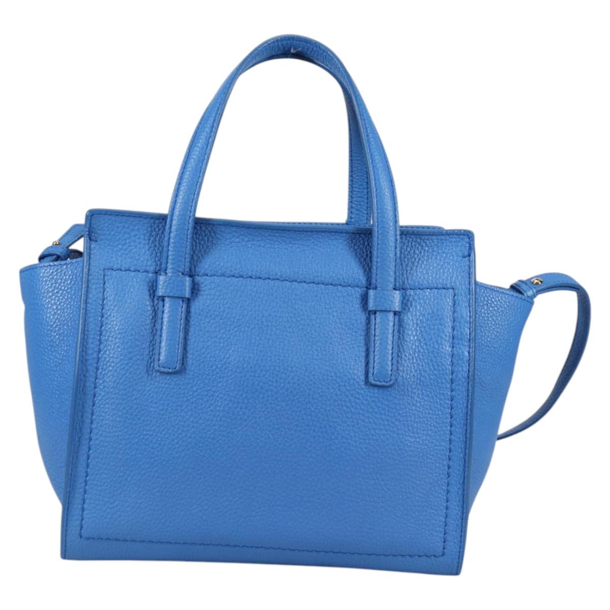 Salvatore Ferragamo Gancini Hand Bag Leather 2way Blue Gold Auth 140859V