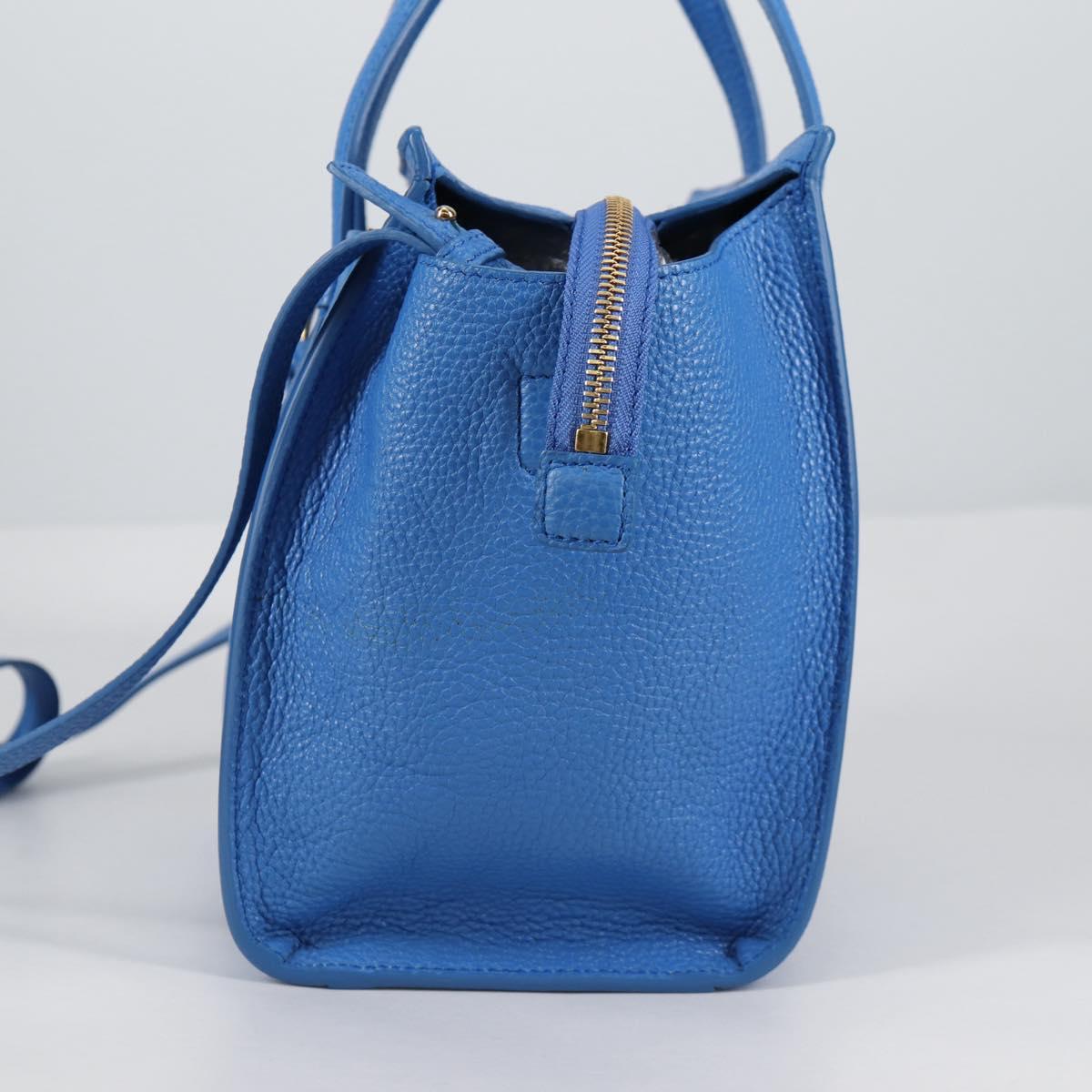 Salvatore Ferragamo Gancini Hand Bag Leather 2way Blue Gold Auth 140859V