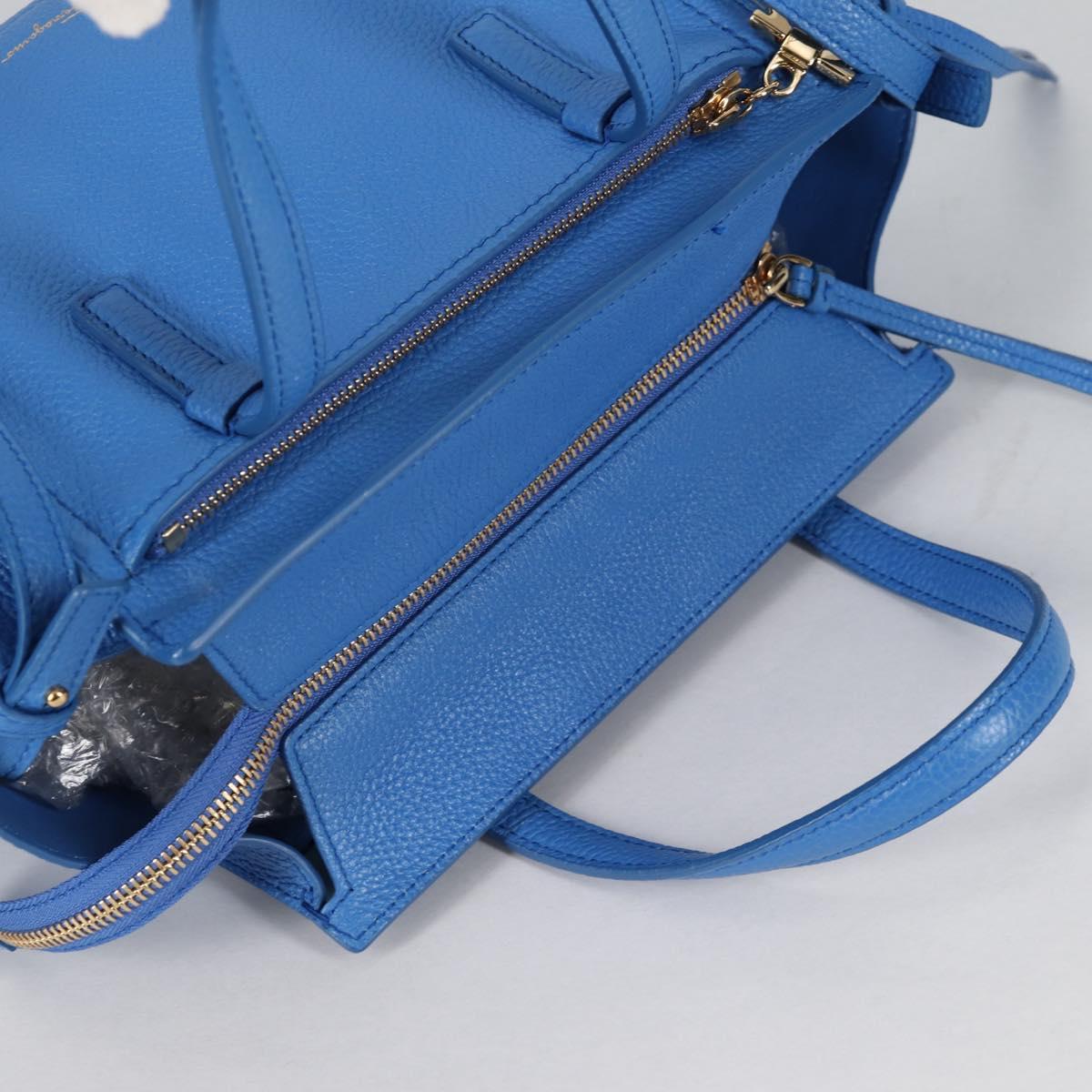 Salvatore Ferragamo Gancini Hand Bag Leather 2way Blue Gold Auth 140859V