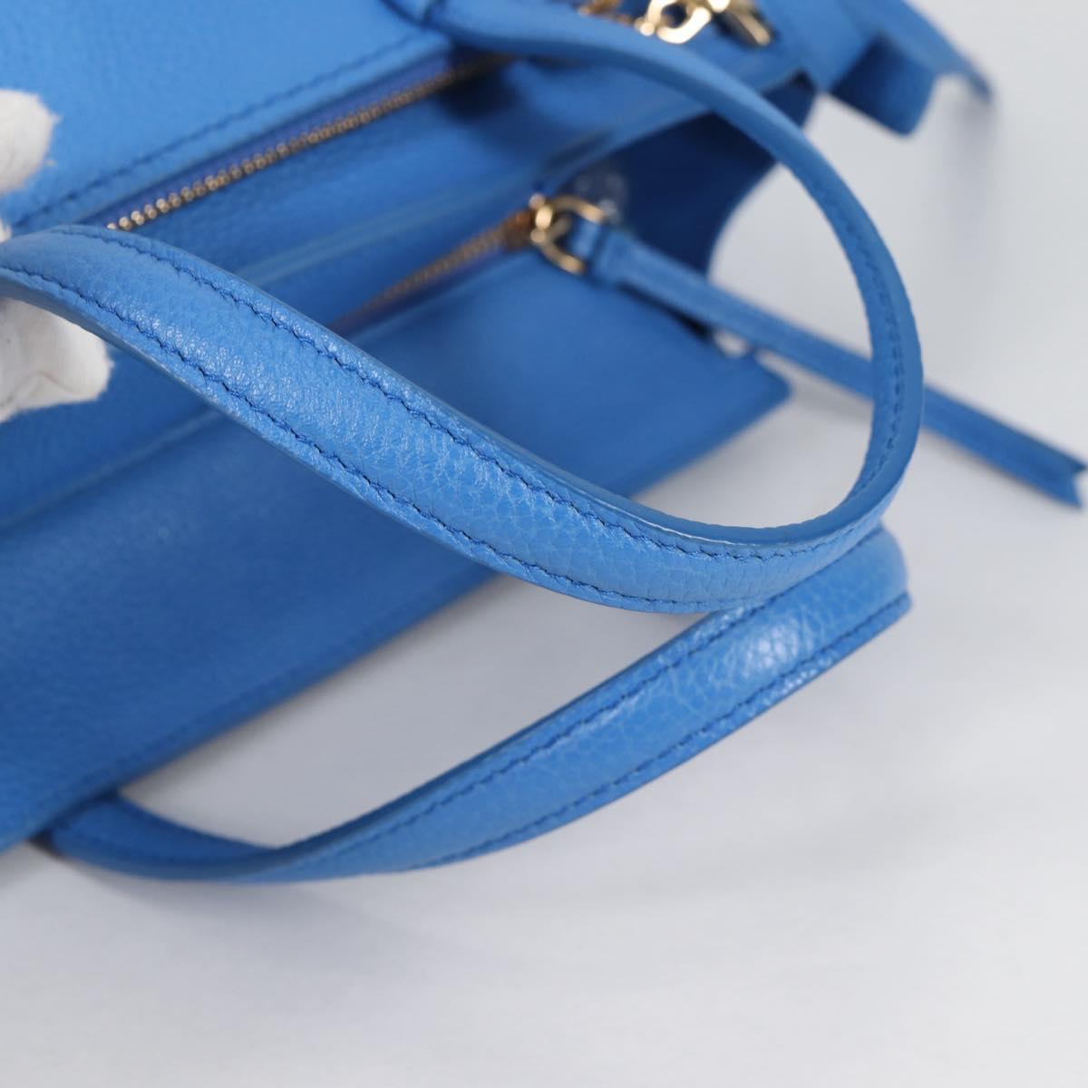 Salvatore Ferragamo Gancini Hand Bag Leather 2way Blue Gold Auth 140859V