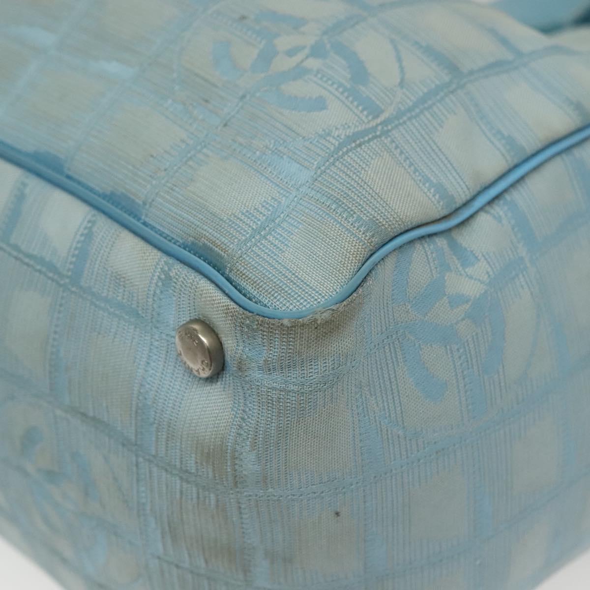 CHANEL New Travel Line Tote Bag Nylon Light Blue Silver CC Auth 140891