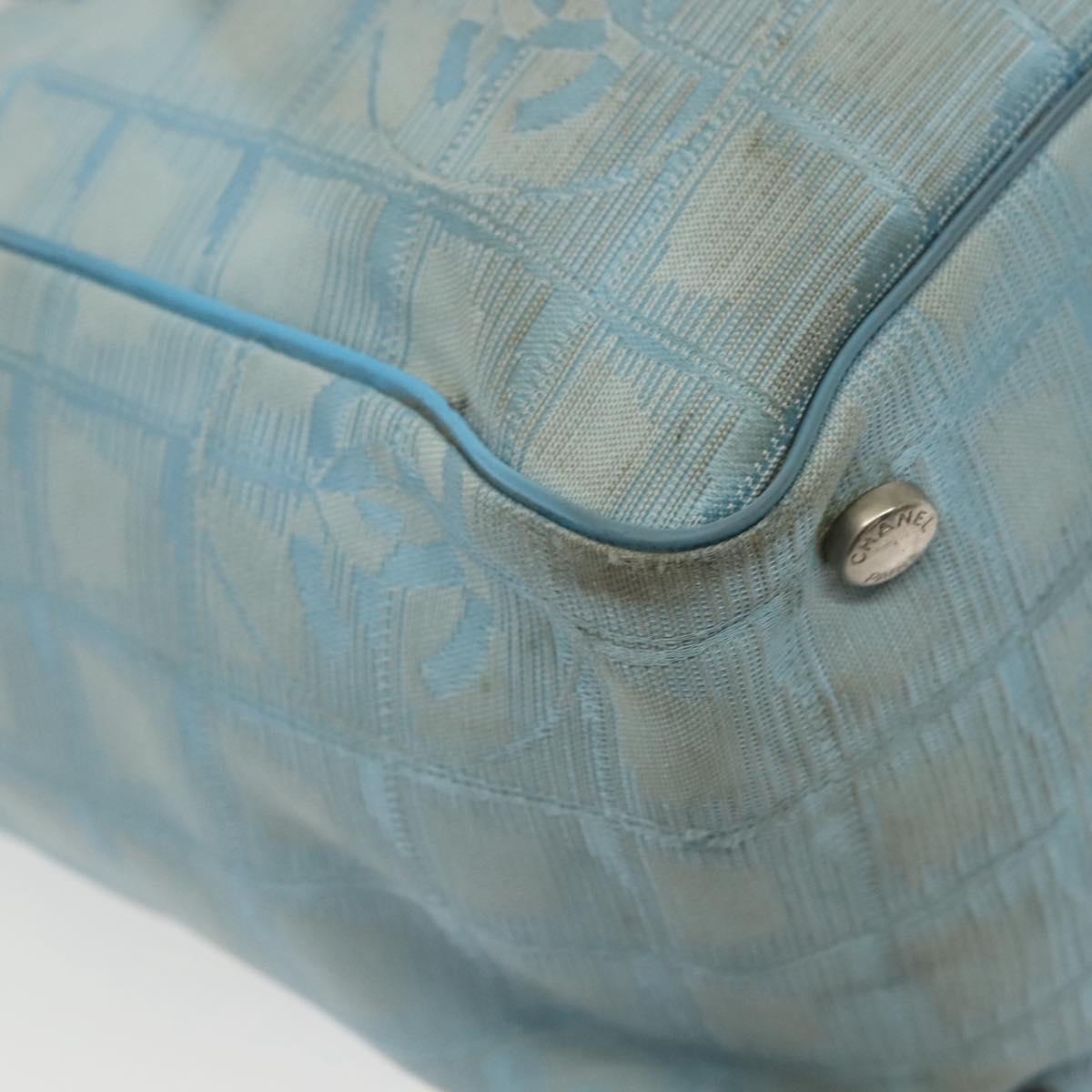CHANEL New Travel Line Tote Bag Nylon Light Blue Silver CC Auth 140891
