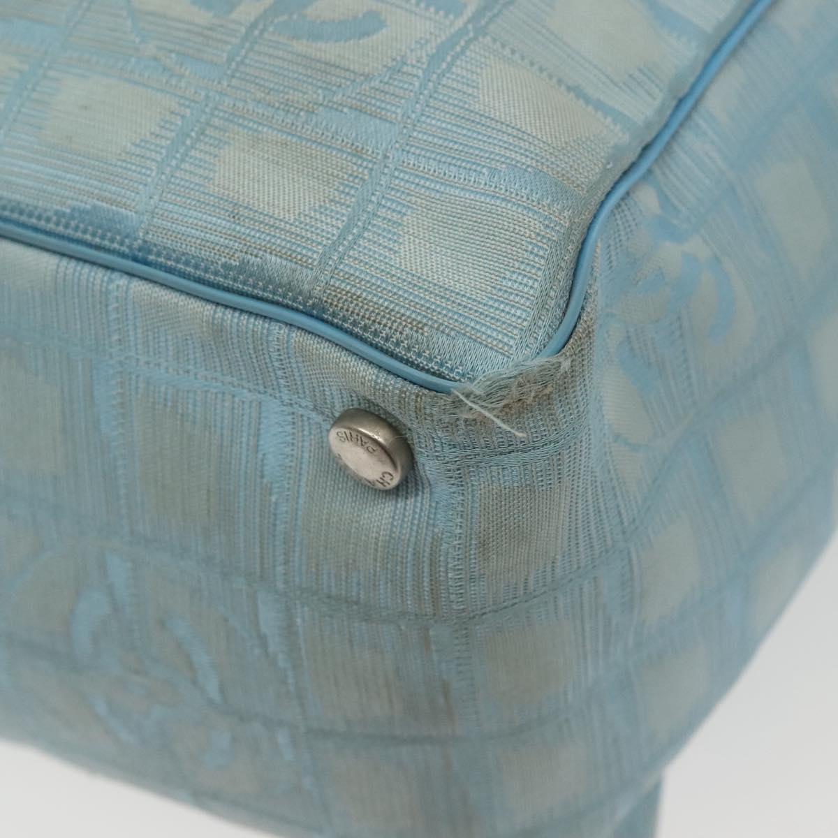 CHANEL New Travel Line Tote Bag Nylon Light Blue Silver CC Auth 140891