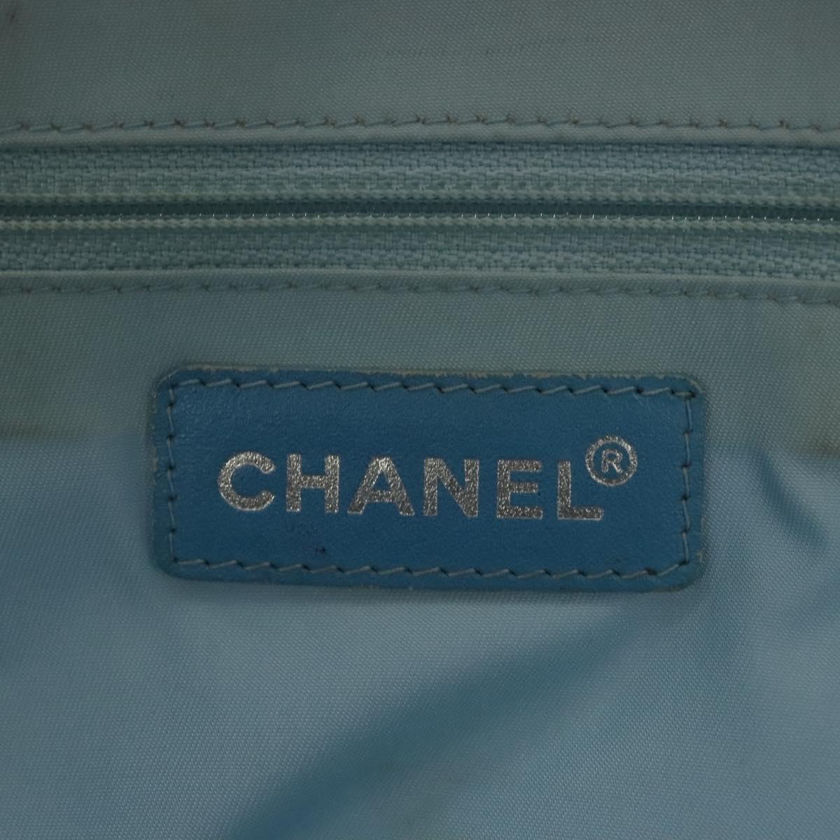 CHANEL New Travel Line Tote Bag Nylon Light Blue Silver CC Auth 140891
