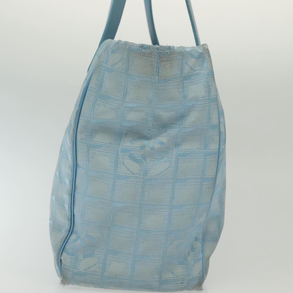 CHANEL New Travel Line Tote Bag Nylon Light Blue Silver CC Auth 140891