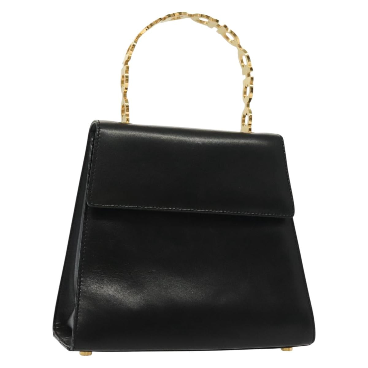 Salvatore Ferragamo Gancini Hand Bag Leather Black Gold Auth 140892