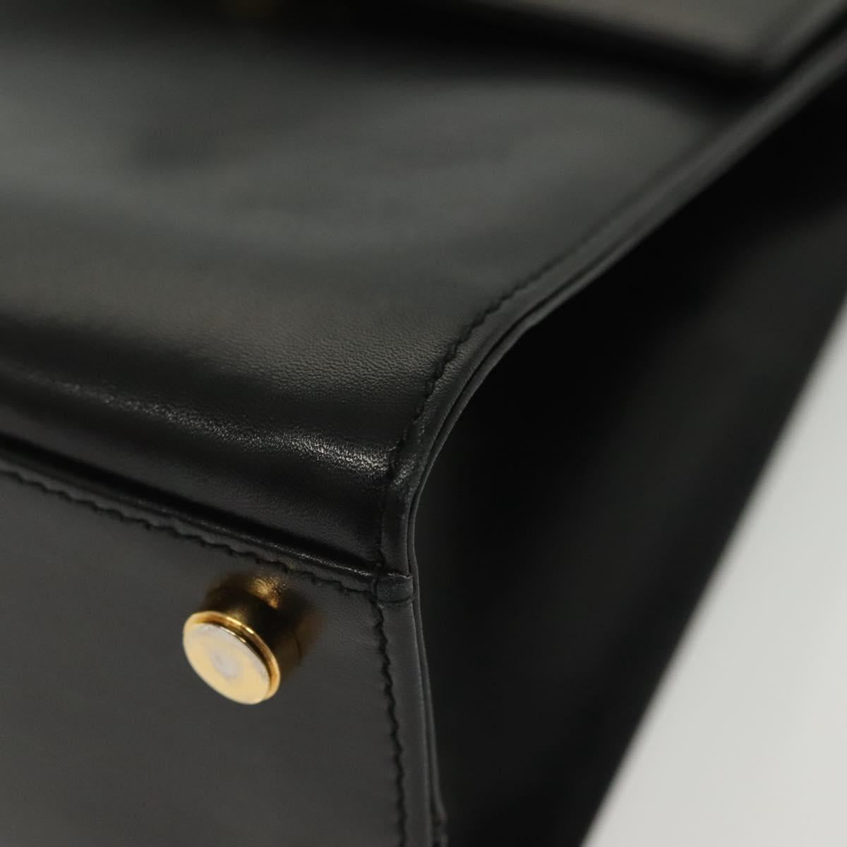 Salvatore Ferragamo Gancini Hand Bag Leather Black Gold Auth 140892