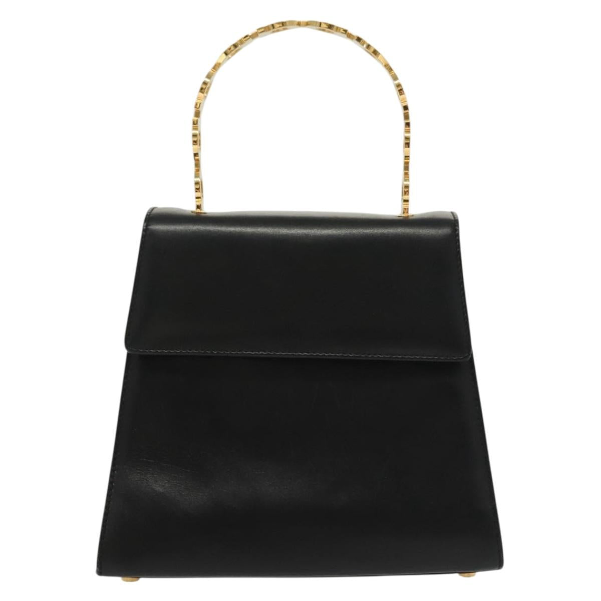 Salvatore Ferragamo Gancini Hand Bag Leather Black Gold Auth 140892