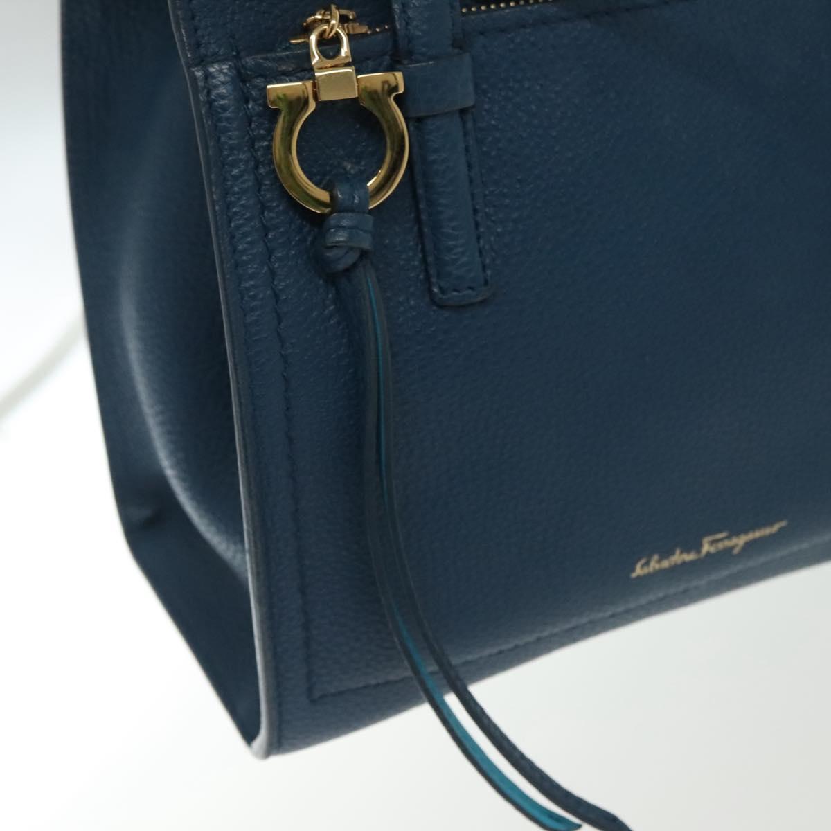 Salvatore Ferragamo Hand Bag Leather Blue Gold Auth 140893