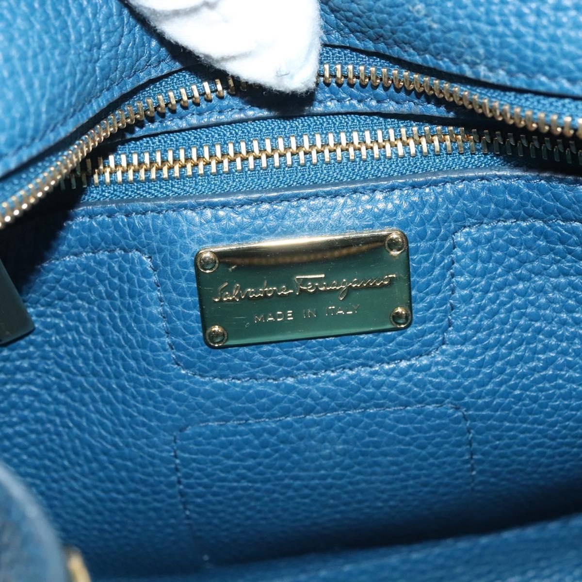 Salvatore Ferragamo Hand Bag Leather Blue Gold Auth 140893