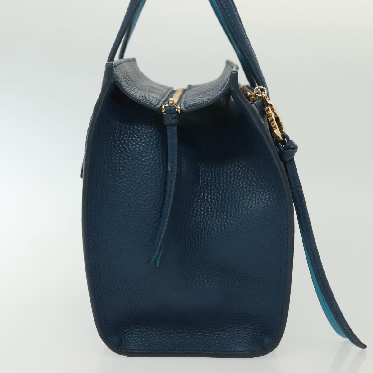 Salvatore Ferragamo Hand Bag Leather Blue Gold Auth 140893