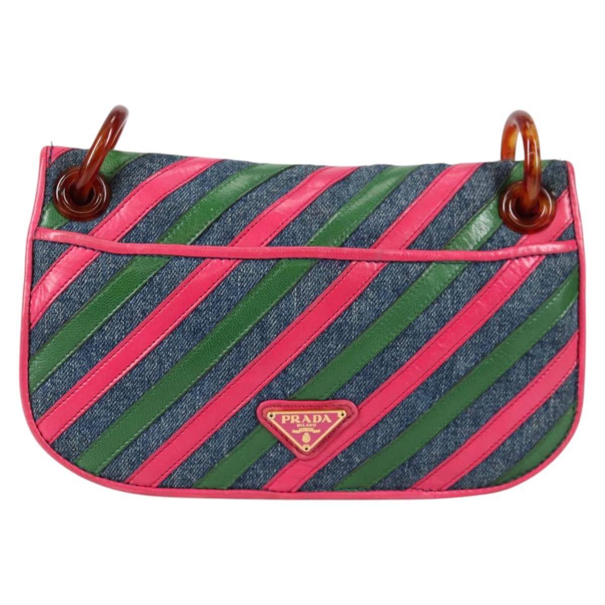 PRADA Shoulder Bag Denim Blue Auth 140894V