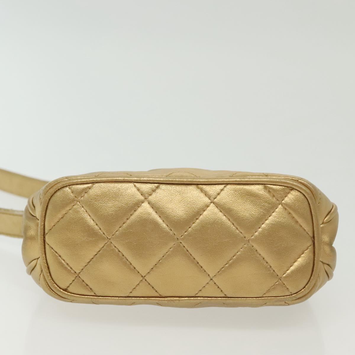CHANEL Shoulder Bag Lamb Skin Gold CC Auth 140900