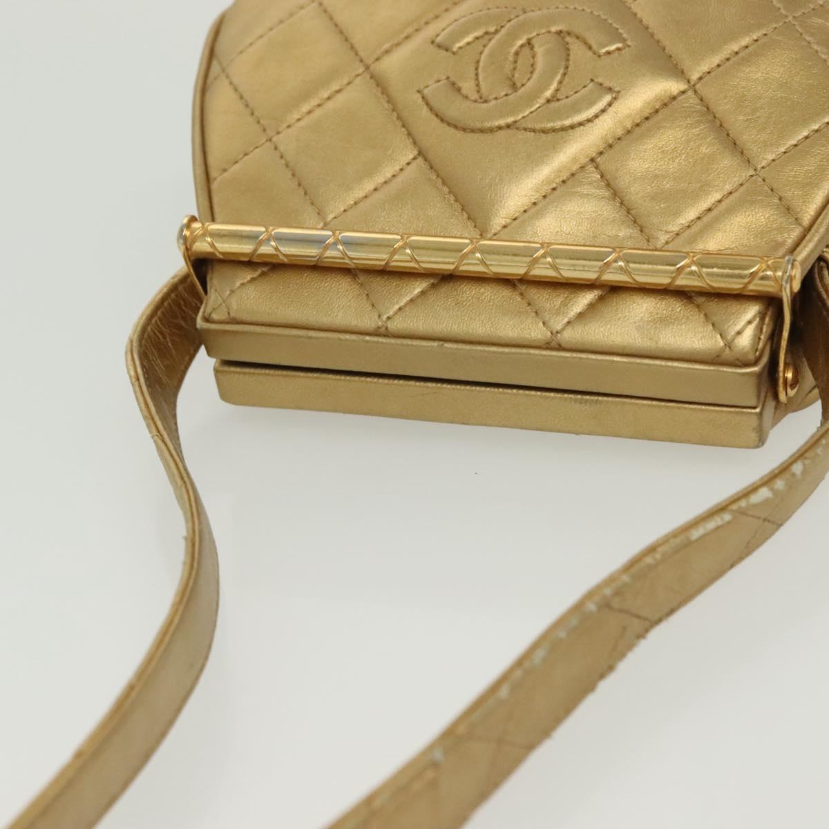 CHANEL Shoulder Bag Lamb Skin Gold CC Auth 140900