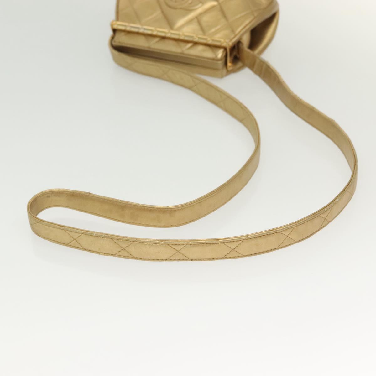 CHANEL Shoulder Bag Lamb Skin Gold CC Auth 140900