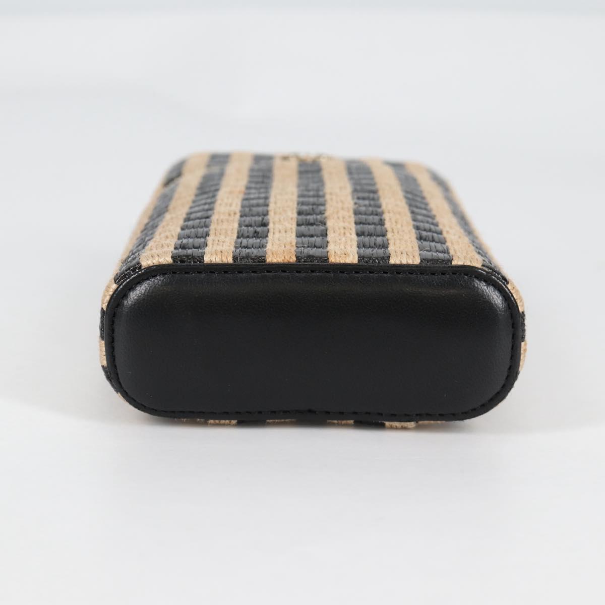 CHANEL Chain Phone Case Raffia Beige Gold CC Auth 140901SAM