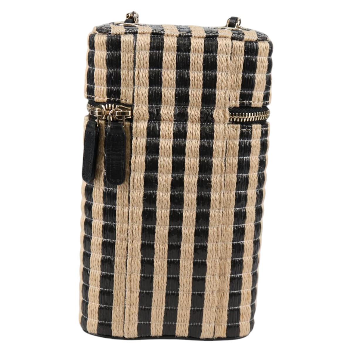 CHANEL Chain Phone Case Raffia Beige Gold CC Auth 140901SAM