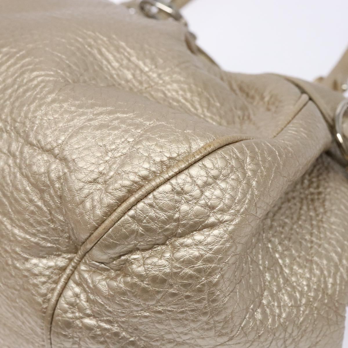 Salvatore Ferragamo Gancini Hand Bag Leather Gold Silver Auth 140914