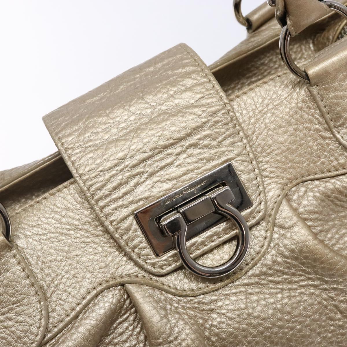 Salvatore Ferragamo Gancini Hand Bag Leather Gold Silver Auth 140914