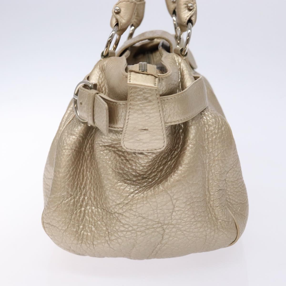 Salvatore Ferragamo Gancini Hand Bag Leather Gold Silver Auth 140914