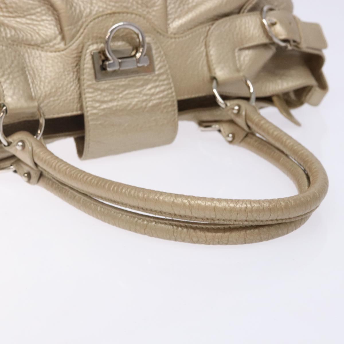 Salvatore Ferragamo Gancini Hand Bag Leather Gold Silver Auth 140914