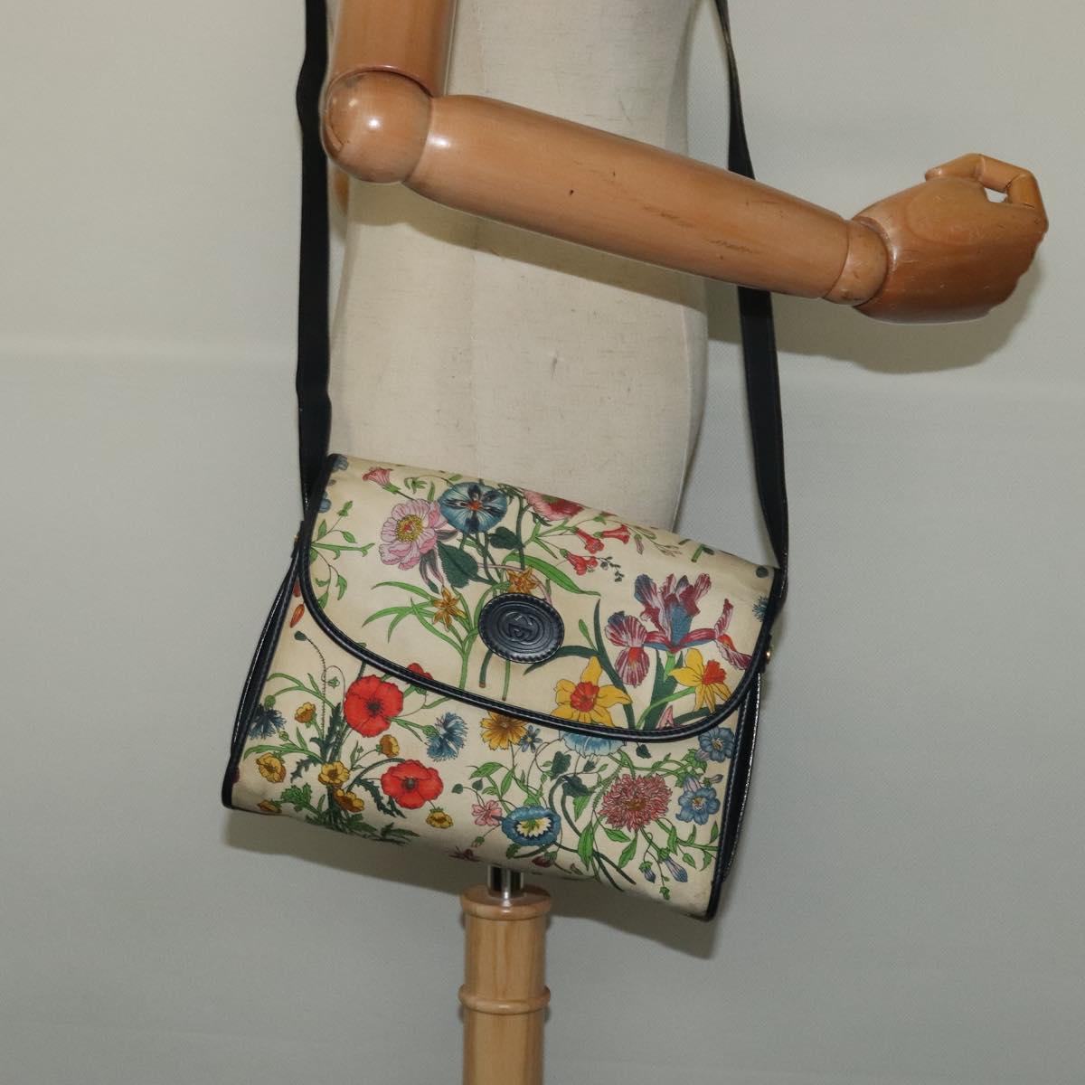 GUCCI flora Shoulder Bag Canvas Multicolor Gold 001 14 0712 Auth 140915