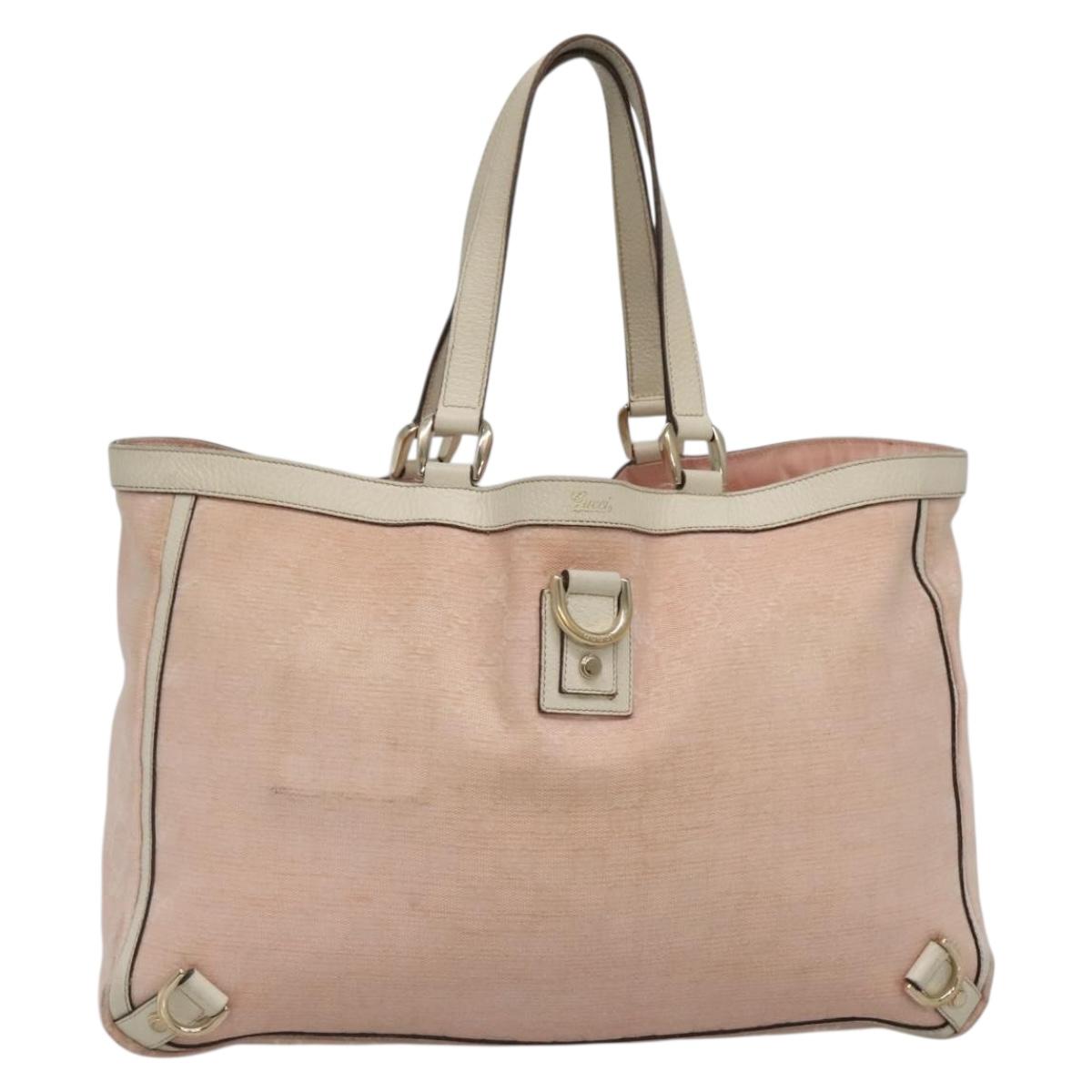 GUCCI GG Canvas Abbey Tote Bag Pink Gold 141472 Auth 140916