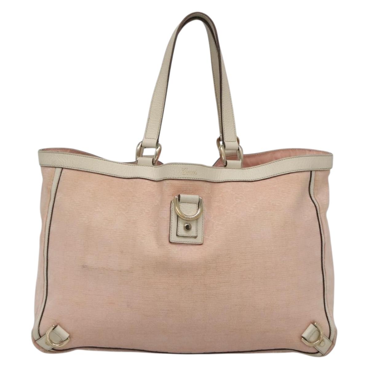 GUCCI GG Canvas Abbey Tote Bag Pink Gold 141472 Auth 140916
