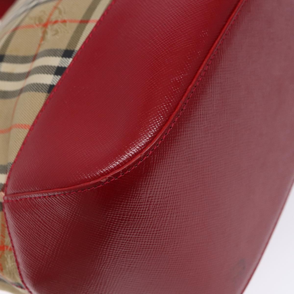 BURBERRY Nova Check Hand Bag Canvas Beige Red gold Auth 140919