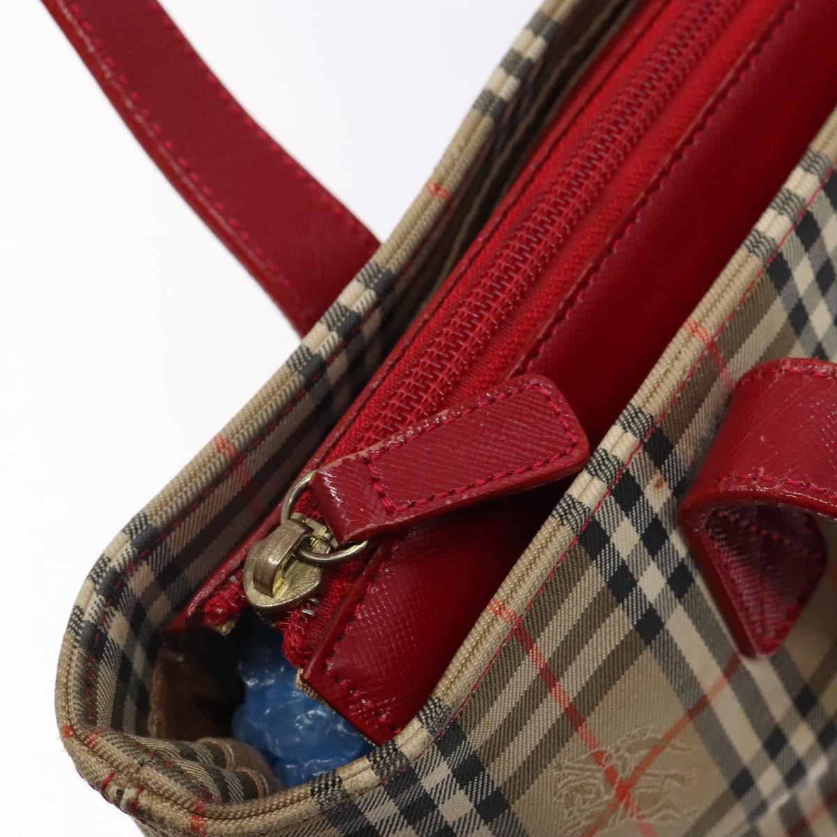 BURBERRY Nova Check Hand Bag Canvas Beige Red gold Auth 140919