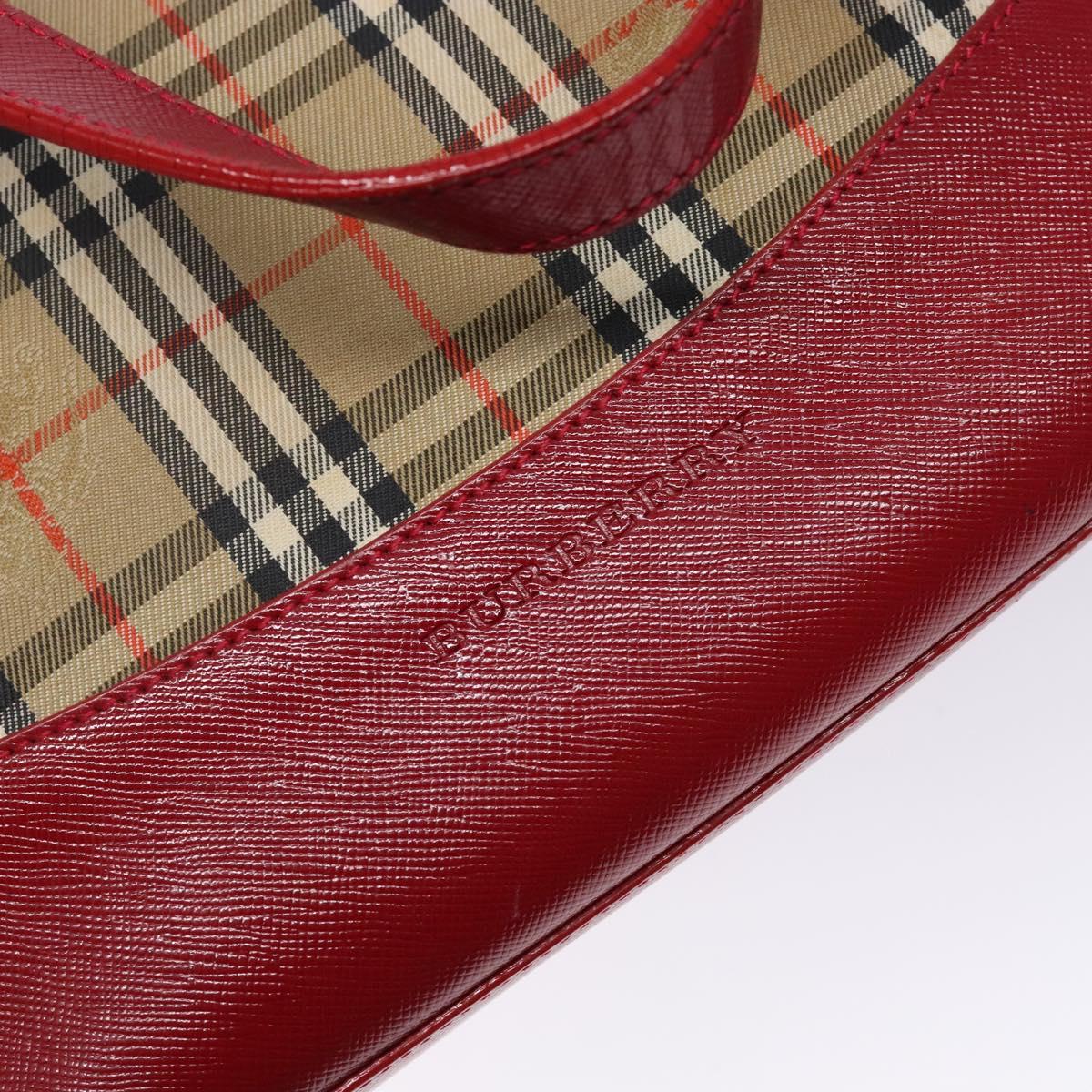 BURBERRY Nova Check Hand Bag Canvas Beige Red gold Auth 140919