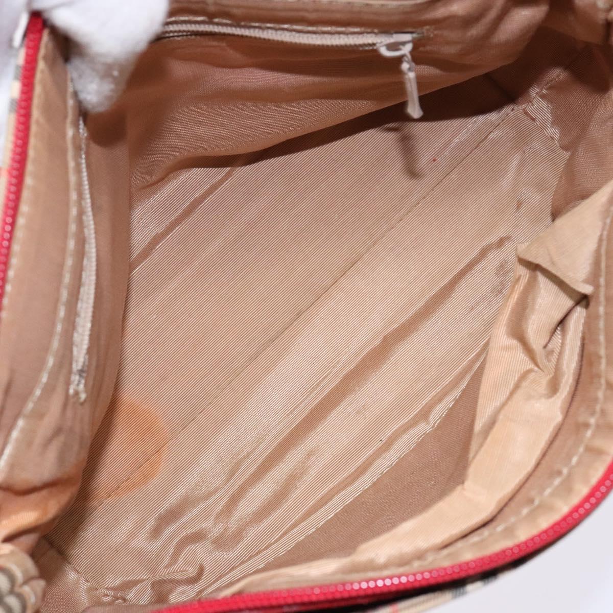 BURBERRY Nova Check Hand Bag Canvas Beige Red gold Auth 140919