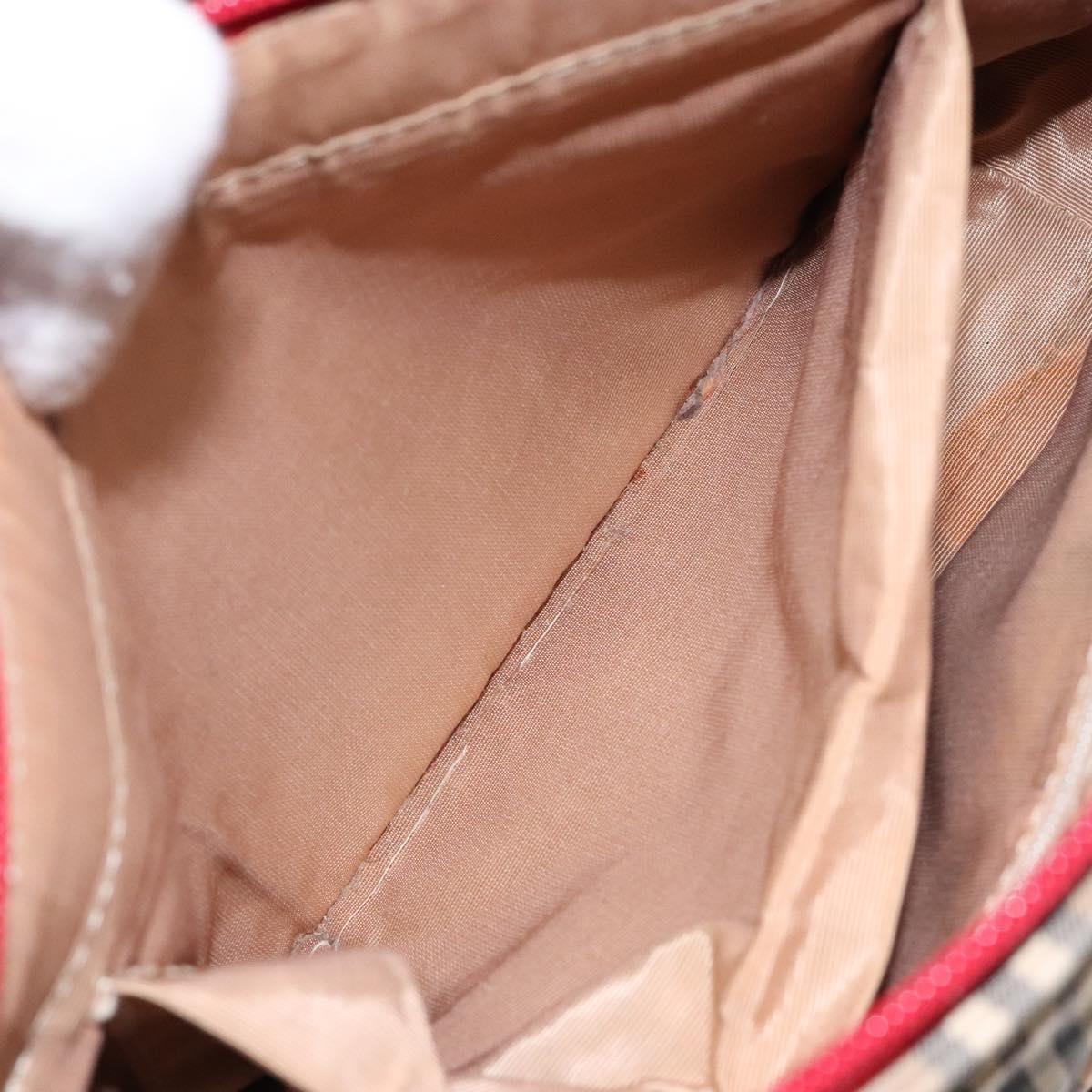 BURBERRY Nova Check Hand Bag Canvas Beige Red gold Auth 140919