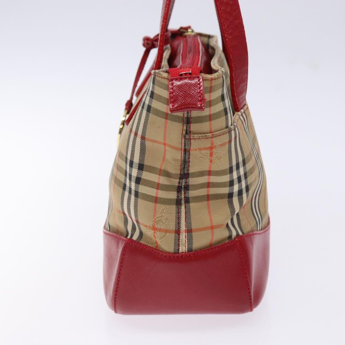 BURBERRY Nova Check Hand Bag Canvas Beige Red gold Auth 140919