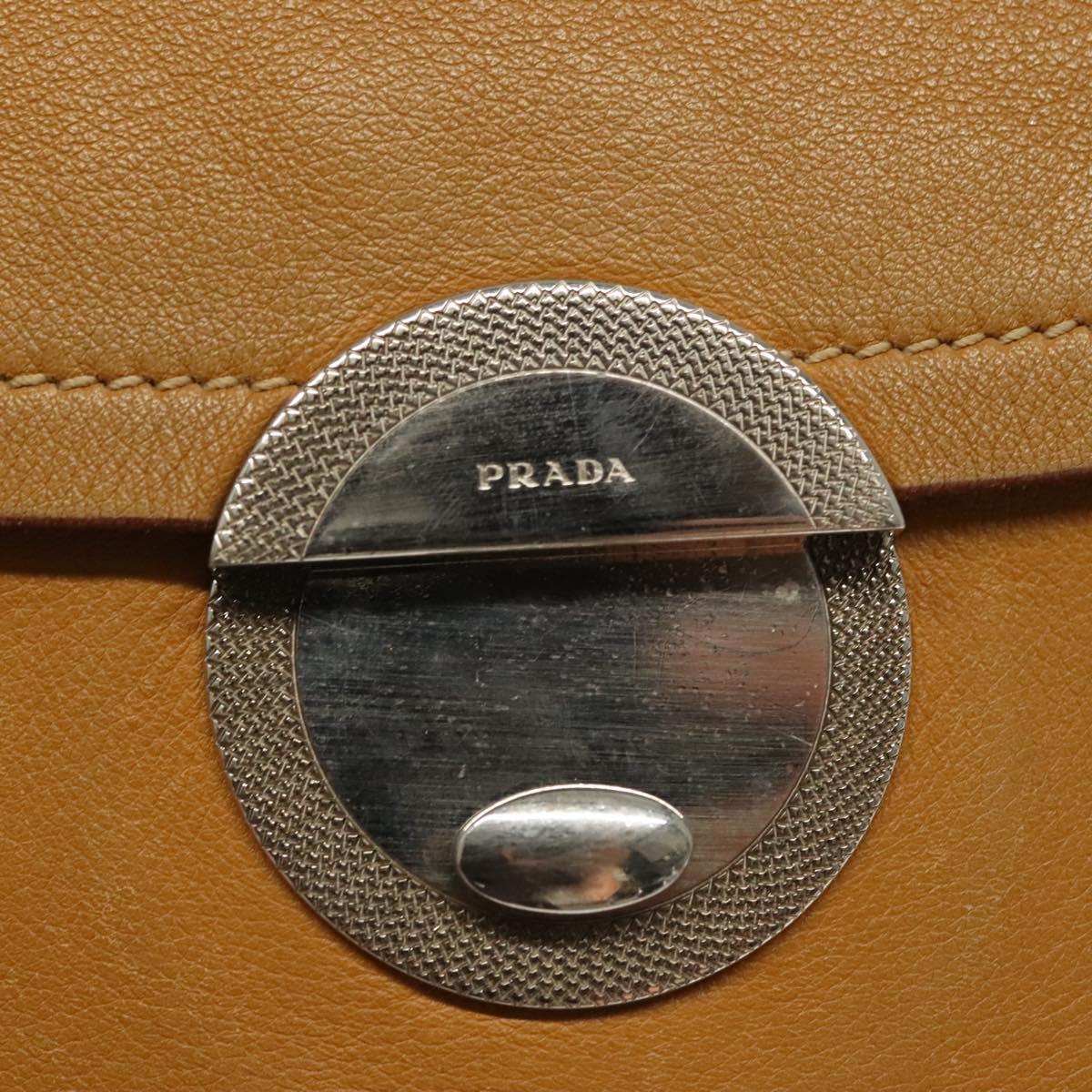 PRADA Shoulder Bag Leather Beige Silver Auth 140921