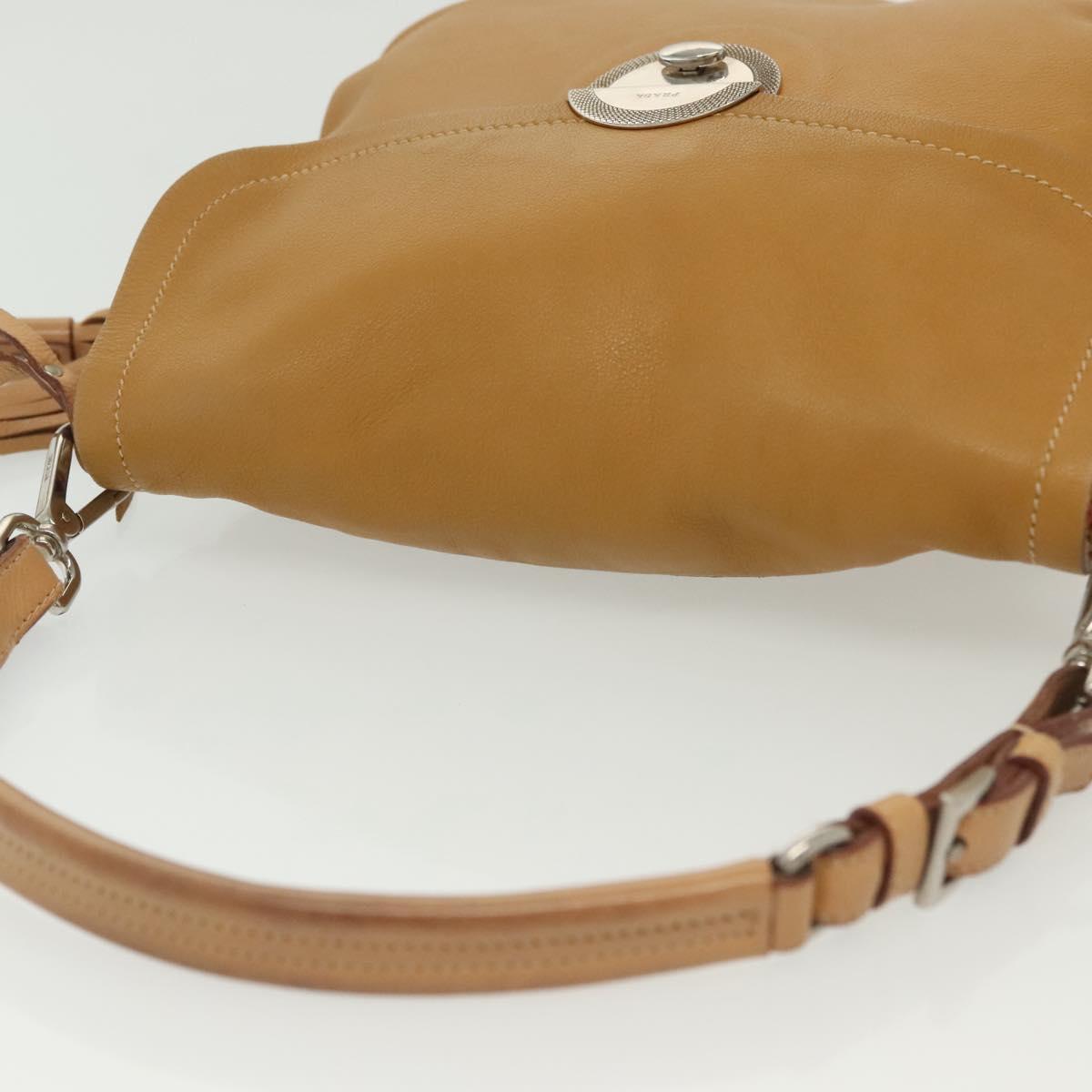 PRADA Shoulder Bag Leather Beige Silver Auth 140921