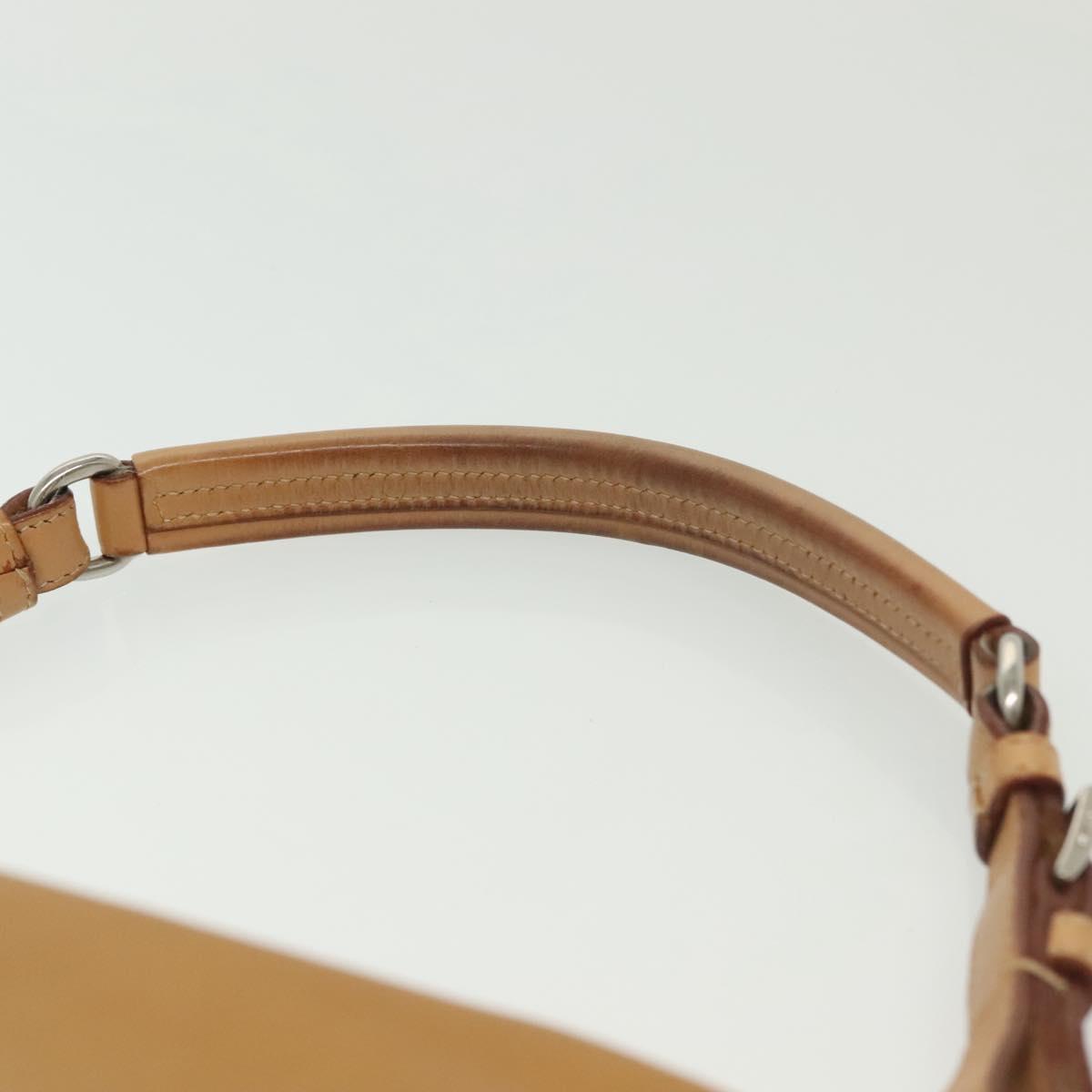 PRADA Shoulder Bag Leather Beige Silver Auth 140921