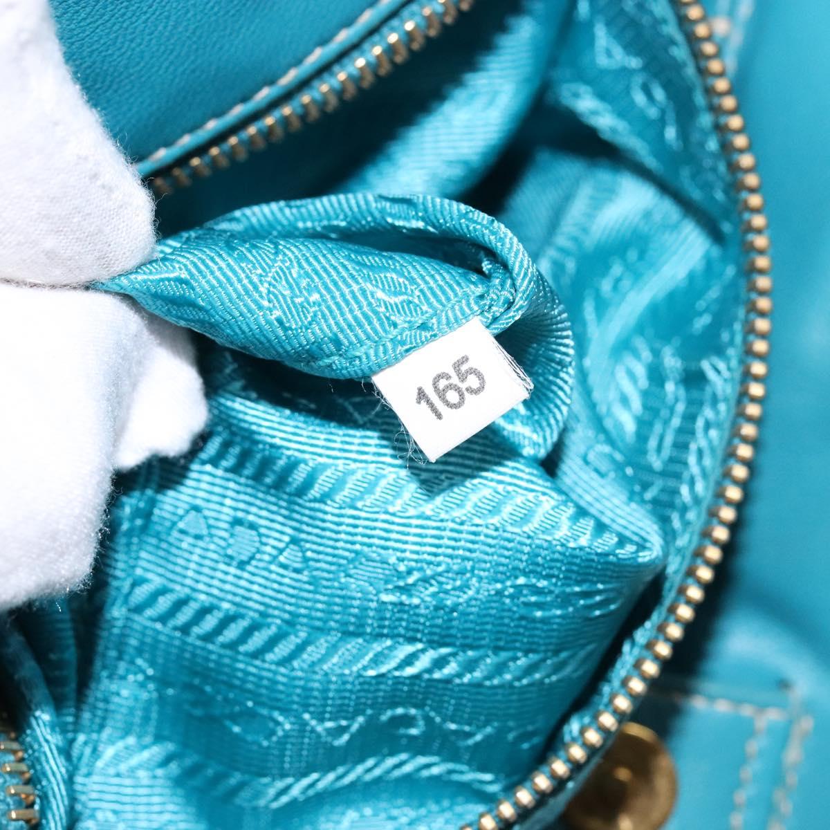 PRADA Hand Bag Nylon Turquoise Blue Gold Auth 140922
